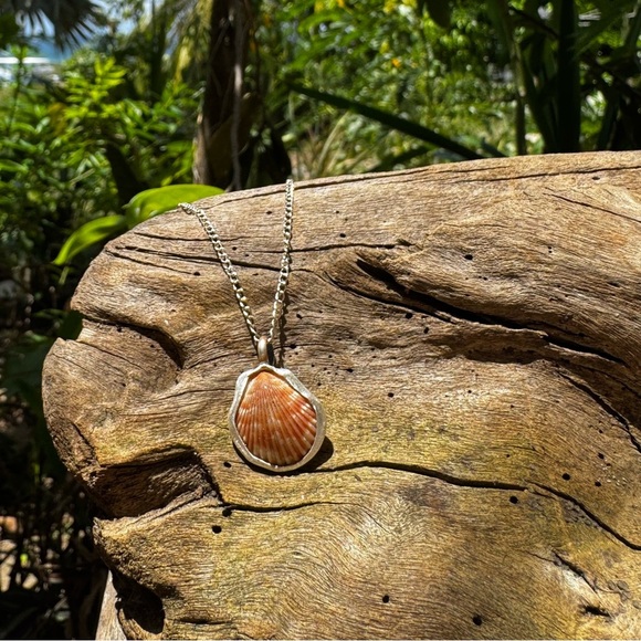 Scallop sea shells Handmade 995 925 silver soldered necklace beach boho PR - Picture 2 of 5